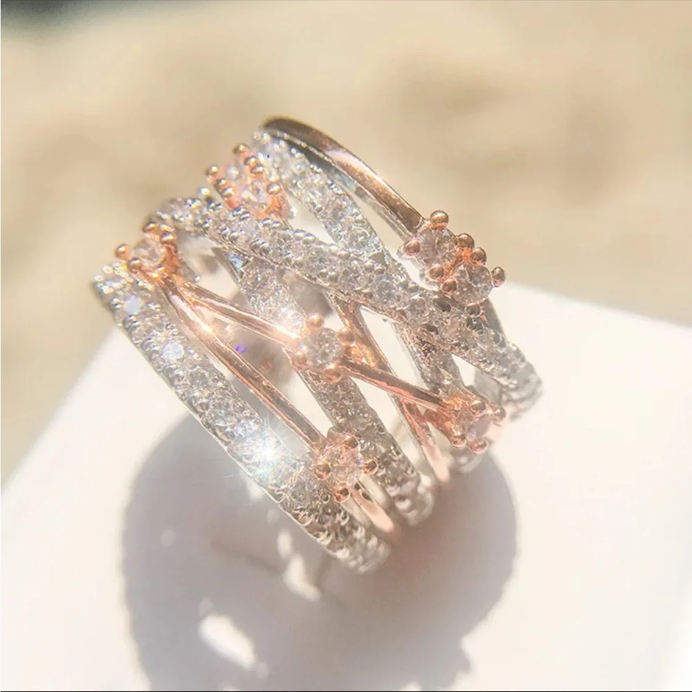 New Unisex 925 Silver Two Tone Diamond Ring - Picture 3 of 6